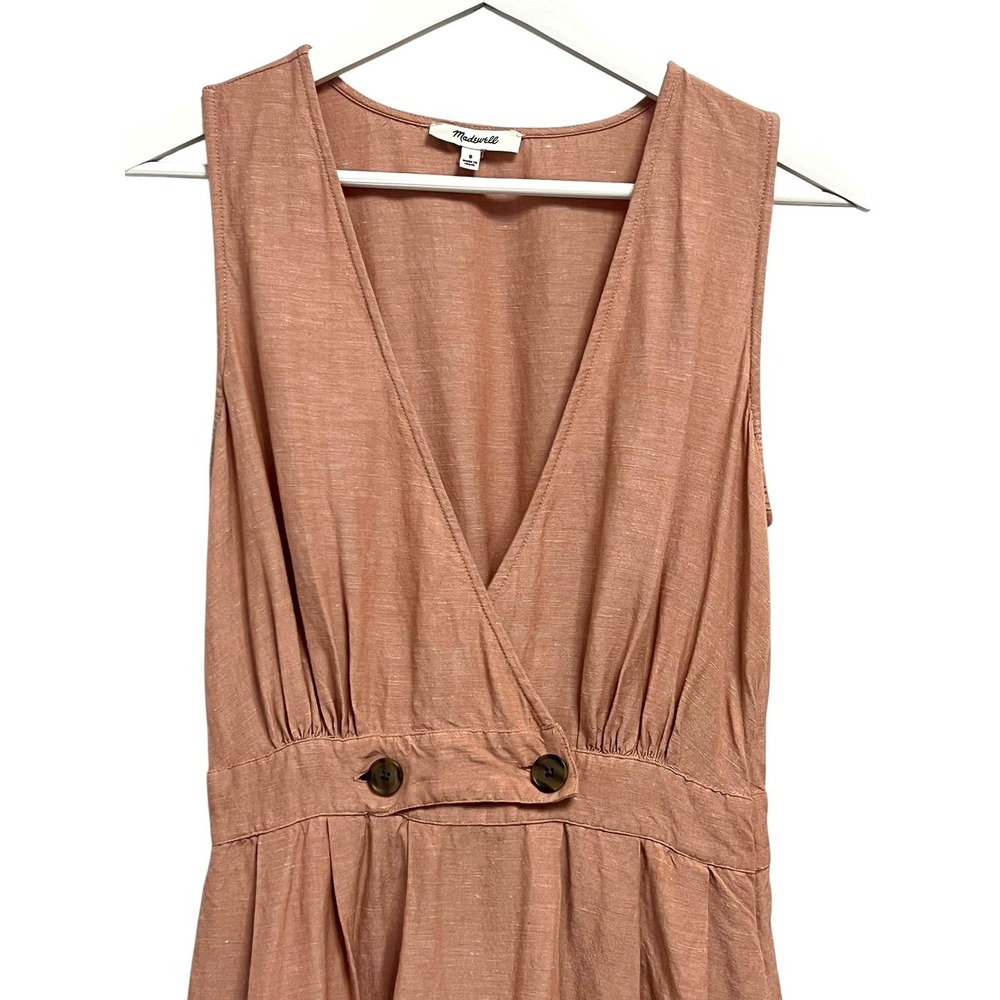 Madewell Maxi Dress Womens 0 Pink Linen Blend Wrap V-Neck Sleeveless Pockets - Picture 3 of 12